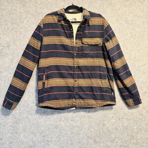 The North Face Mens Medium Blue Brown Striped Flannel Sherpa Lined Campshirt